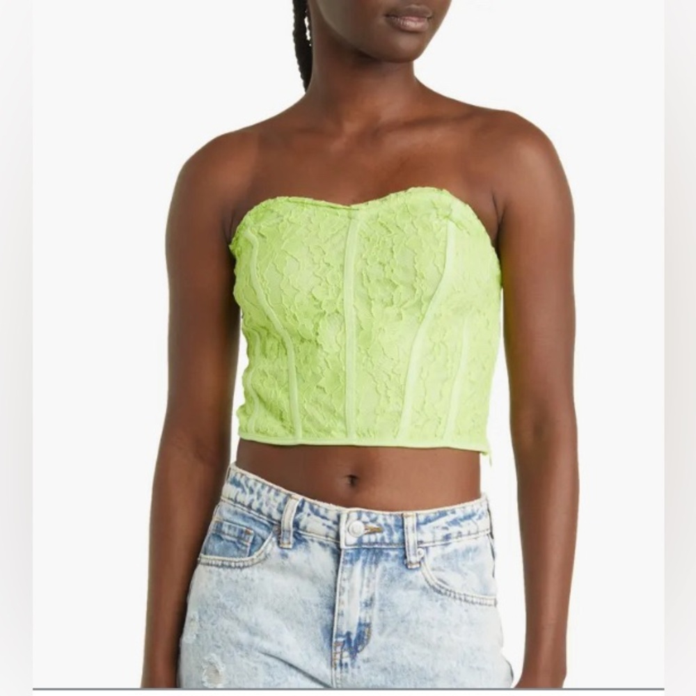 Something New Lace Corset Top Green Lime. Size XS